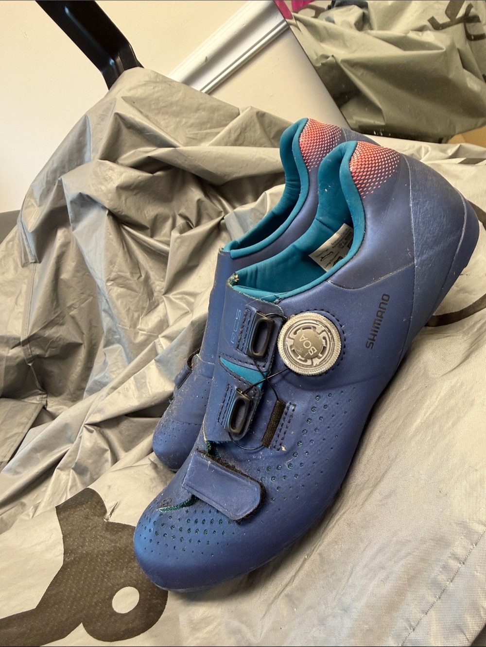 Shimano Woman’s Cycling Shoes - Blue with Teal and Coral
